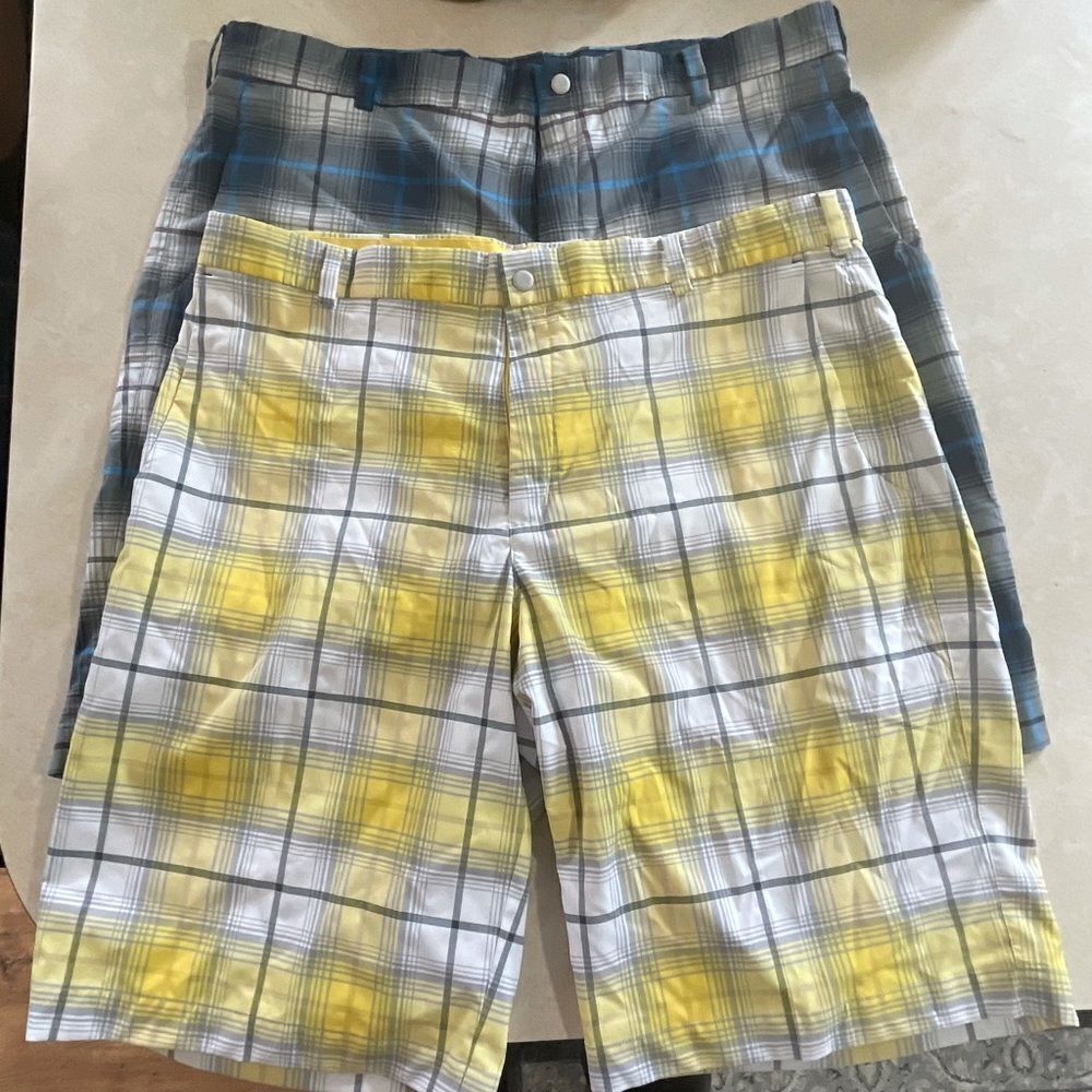 Men’s Lot of 2 Nike Golf Shorts size 38 plaid yellow gray blue dri-fit like new